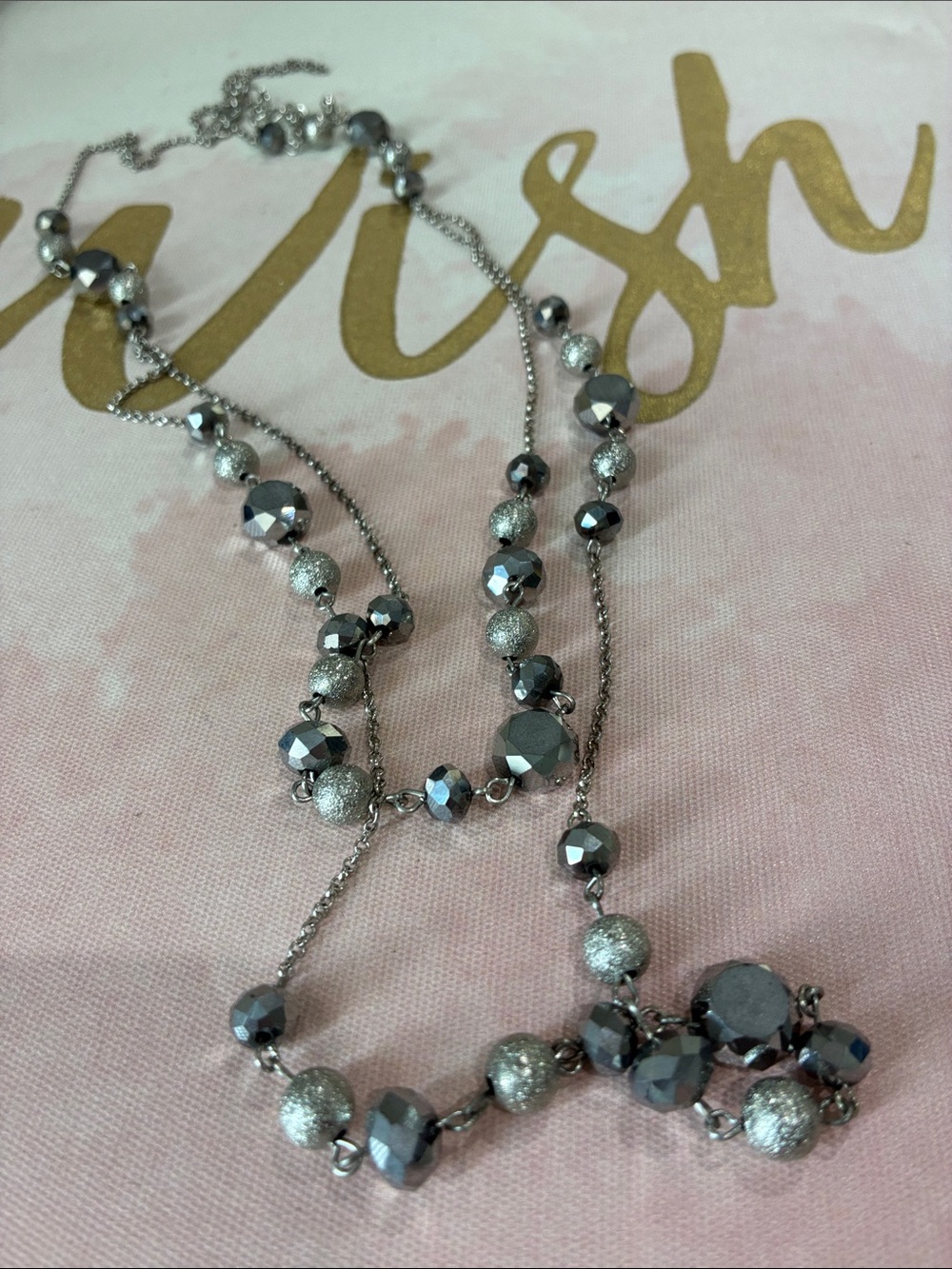Silver-Tone AB Lead Glass Beaded Layered Necklace - Grey/Silver